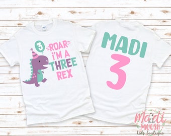 Dinosaur Birthday Shirt | T-Rex Birthday Shirt | Hear Me Roar Birthday T Shirt | Girls 3rd Birthday Shirt | 3 Rex Birthday Shirt