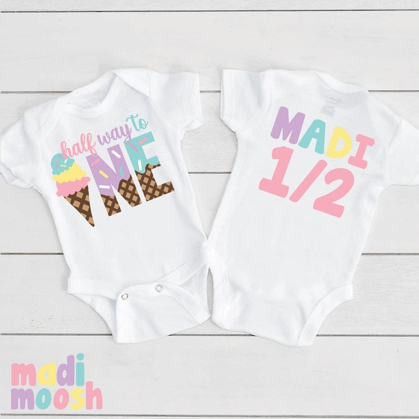 Half Way To One Birthday Onesie® | Ice Cream Birthday Bodysuit | Half Birthday Shirt | 1/2  Birthday Tee | Sprinkles Birthday Onesie®