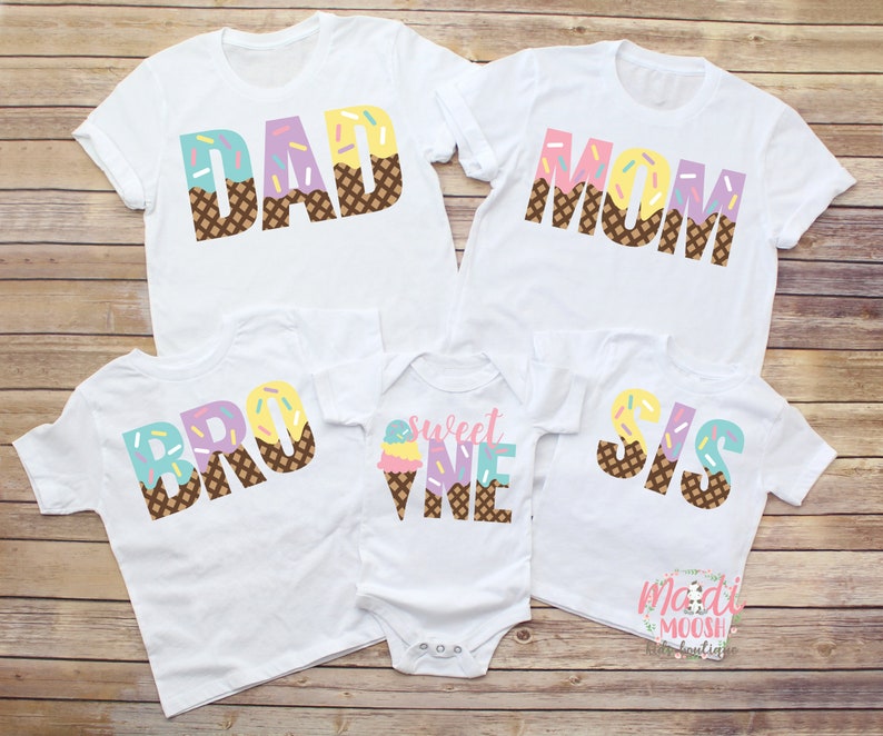 Family Ice Cream Birthday Shirts, Mom Dad Bro Sis Family Ice Cream Birthday Shirts, Matching Ice Cream Birthday Shirts, Girls Birthday Shirt image 1