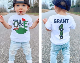 Hole In One 1st Birthday Golf Shirt - Boys Personalized Golf First Birthday Party Tee