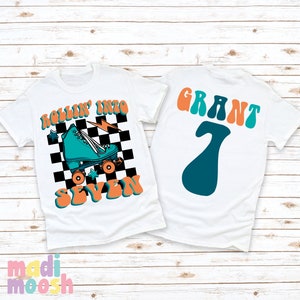 Retro Roller Skating 7th Birthday Shirt: Raglan Sleeve Tee