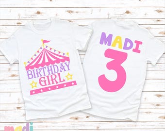 Girls Circus Theme Birthday T-Shirt - Personalized Any Age Carnival Birthday Tee