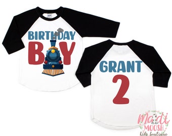 Boys Birthday Train Shirt: Raglan Sleeve Birthday Boy T-Shirt