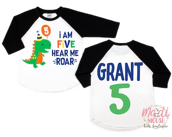 I'm Five Hear Me Roar 5th Birthday Dinosaur Shirt | T-Rex Birthday Shirt | Boys Dinosaur Birthday Shirt | 5th Birthday Shirt