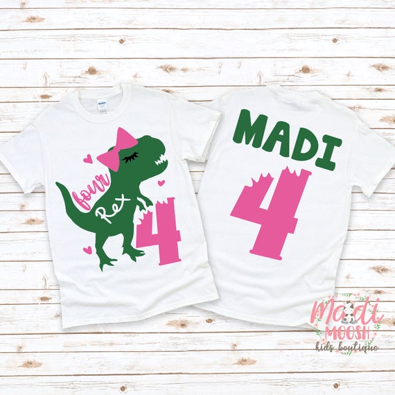 Four Rex Birthday Shirt | Dinosaur Birthday Shirt | 4th Birthday T Shirt | Girls Birthday Shirt | Girls Fourth Birthday Shirt