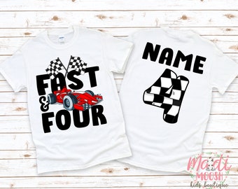 Fast and Four Birthday Shirt | Racecar Birthday Shirt | 4th  Birthday T-Shirt | Racecar Birthday party | Birthday Boy Shirt