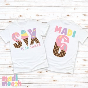 Girls Six Is So Sweet Ice Cream Birthday Shirt - Personalized 6th Bday Tee