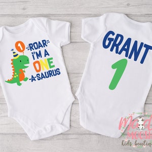 Roar I&#39;m One Dinosaur Birthday Bodysuit | 1st Birthday Outfit for Boys | One Rex Bodysuit | First Birthday Dino Shirt