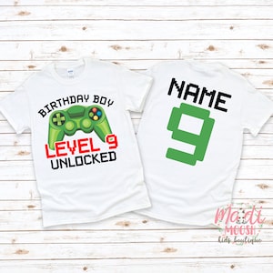 Camiseta de Level9Unlocked para el 9.º cumpleaños: camiseta personalizada para jugadores de videojuegos para niños.