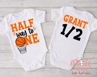 Halfway to One Onesie ® | Half Way To One Basketball Birthday Onesie | Boys 6 month Birthday Bodysuit | Six Month Birthday | Birthday Onesie