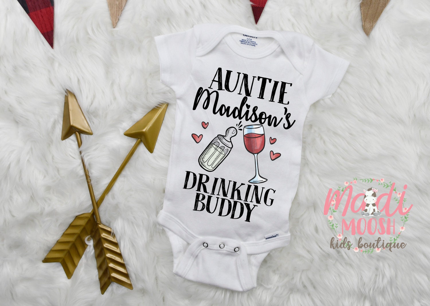 Auntie s Drinking Buddy Onesie Personalized Onesie Baby Shower Gift Baby Girl Onesie Baby Boy Onesie Aunt Onesie Cute Onesie