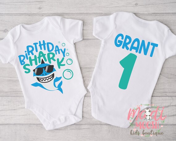 Birthday Shark Onesie First Birthday Onesie Boys Birthday Onesie