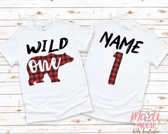 Wild One Plaid Bear Birthday Shirt | First Birthday Buffalo Plaid Shirt | 1st Birthday Outfit Boy | Bear Theme Birthday Tee