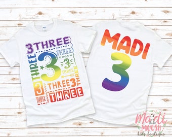 Girls Birthday Shirt | 3rd Birthday Shirt | Rainbow Birthday T Shirt | Third Birthday Shirt | Rainbow Birthday | Girls Birthday Shirt