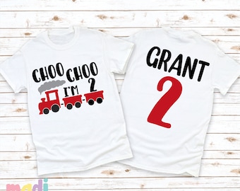 Choo Choo I'm 2 Birthday Tee | Train Birthday Shirt | Train Tracks Birthday Boy Tee | 2nd Birthday Tee