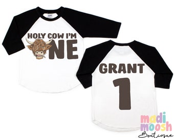 Holy Cow Birthday Shirt, Toddler Farm Birthday Shirt, Highland Cow Boy Birthday Tee, 1st Birthday Farm Theme Shirt