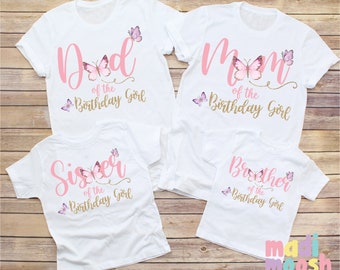 Matching Butterfly Theme Family Birthday Shirts - Personalized Butterfly Mom, Dad, Bro, Sis Birthday Tees