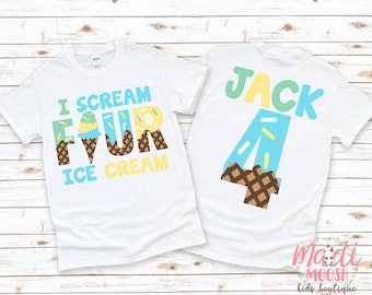 I Scream FOUR Ice Cream 4th Birthday Shirt | Boys Birthday Shirt | 4th  Birthday Shirt | Fourth Birthday Shirt| Ice Cream Birthday Boy Shirt