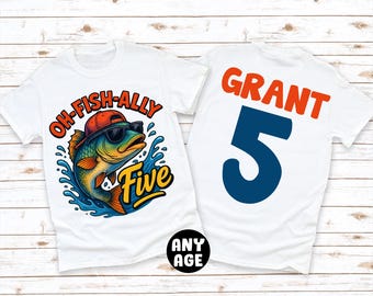 Oh-Fish-Ally Five Personalized Fishing 5th Birthday Shirt - Kids Fifth Birthday Tee