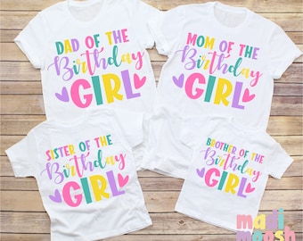 Matching Family Colorful Birthday Girl Shirts - Custom Personalized Girls Birthday Tee - Mom Dad Bro Sis T-Shirts