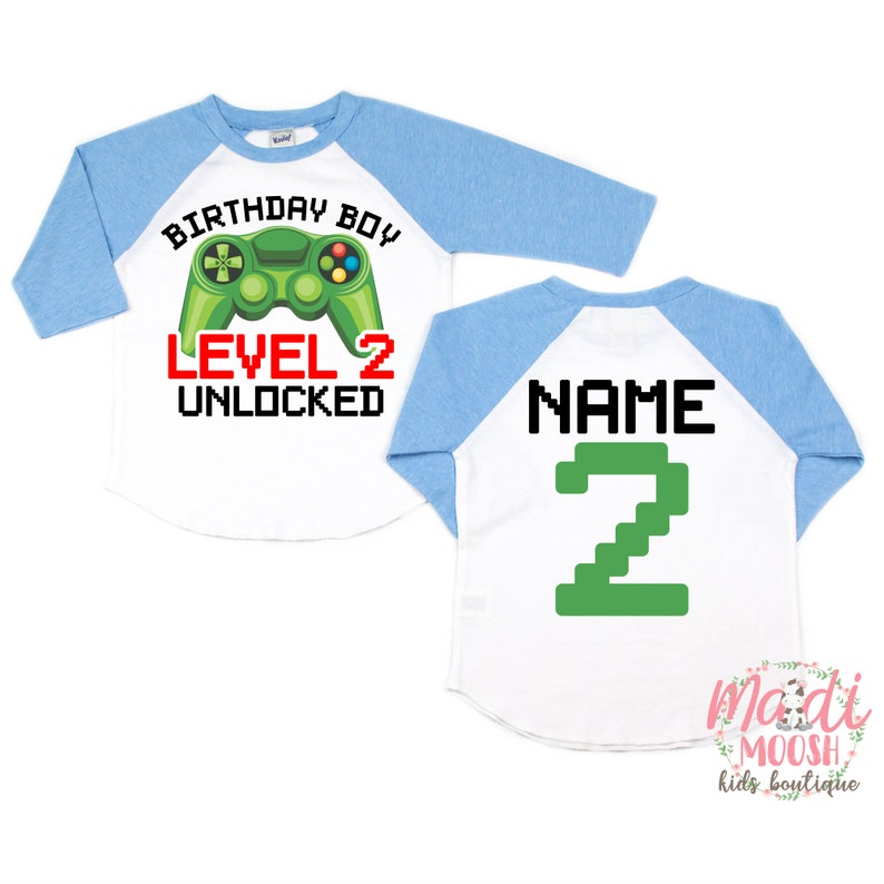 Gamer Birthday Shirt Video Game Birthday Shirt Level 2 Unlocked 2nd Birthday T-Shirt Boys Birthday Shirt 2nd Birthday T-Shirt