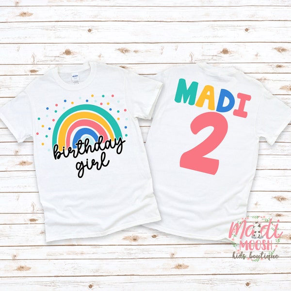 Girls Personalized Rainbow Birthday Shirt | Any Age  Birthday Shirt | Girls Birthday T-Shirt | Rainbow Theme Birthday | Birthday Girl Shirt