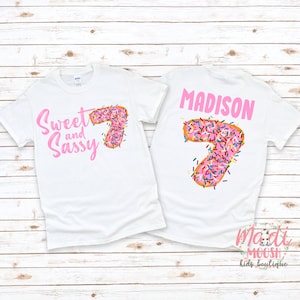 Girls Sweet Sassy And Seven Donut Shirt For 7th Birthday | Donut Birthday Shirt | Sprinkles Birthday Shirt | Girls Birthday Shirt