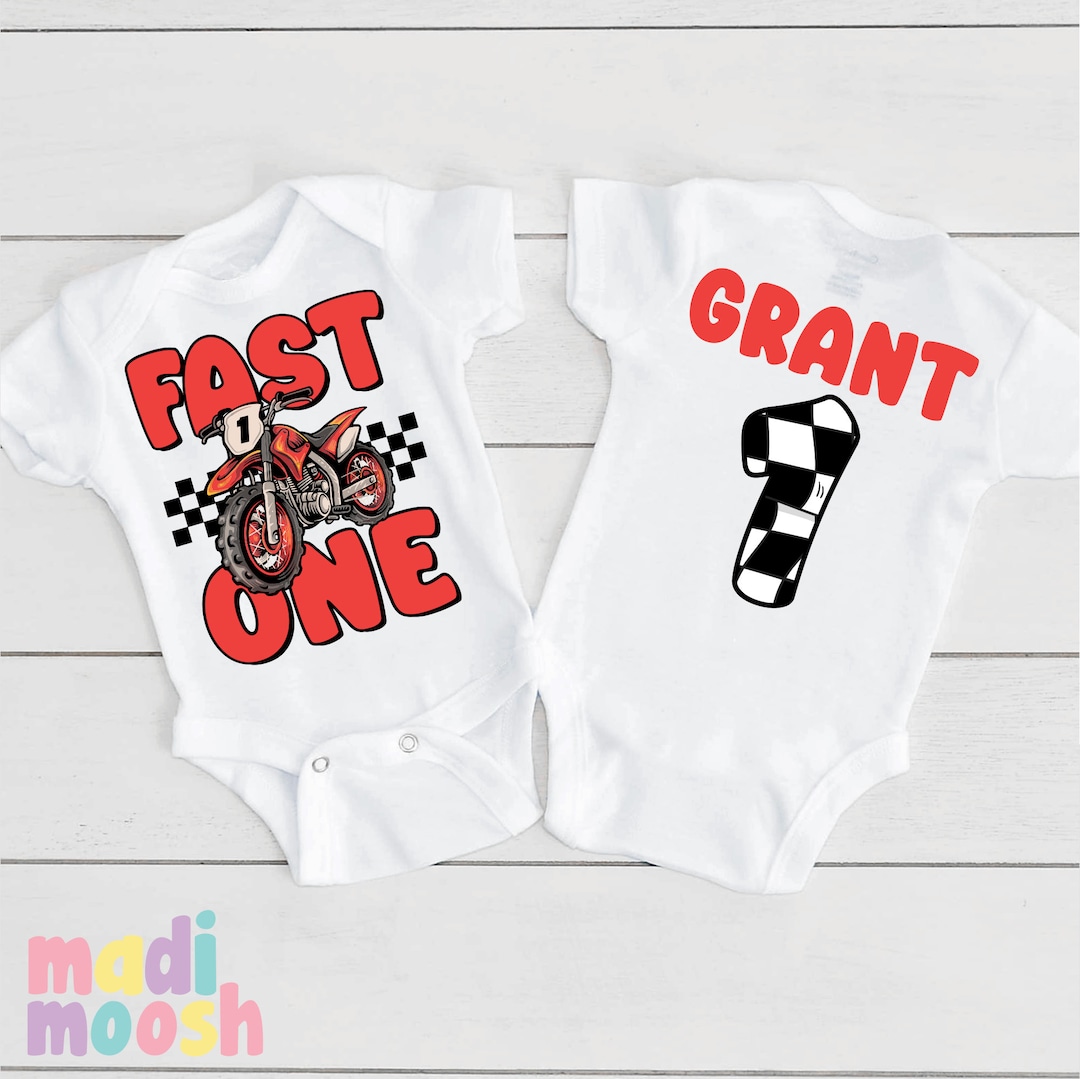 Motorcycle Onezy Fast One Motorcycle Onesie® | Boys Motocross Birthday Tee | Dirt Bike ...