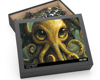 Baby Cthulhu Puzzle, Octopus Jigsaw, Cthulhu Gamer Gift, Cute Sea Creature Puzzles, Eldritch Horror, Cosmic Horror, Dark Gods, Elder Gods