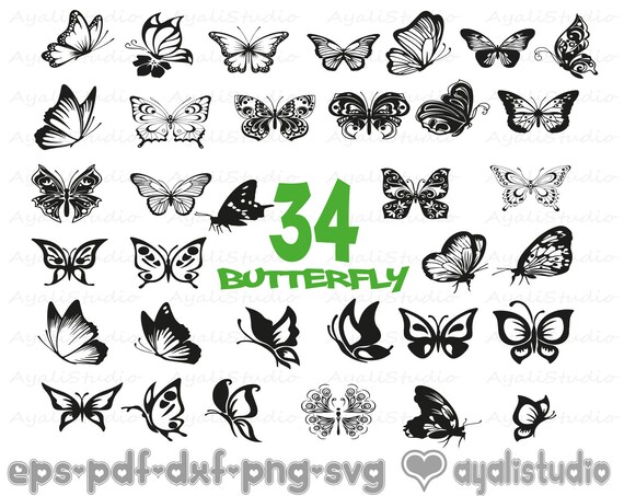 Download Butterfly Svg Bundle Butterfly Clip Art Silhouettes Dxf File Patterned Butterfly Cricut File Vinyl File Insect Svg Decal Flourish Visual Arts Craft Supplies Tools