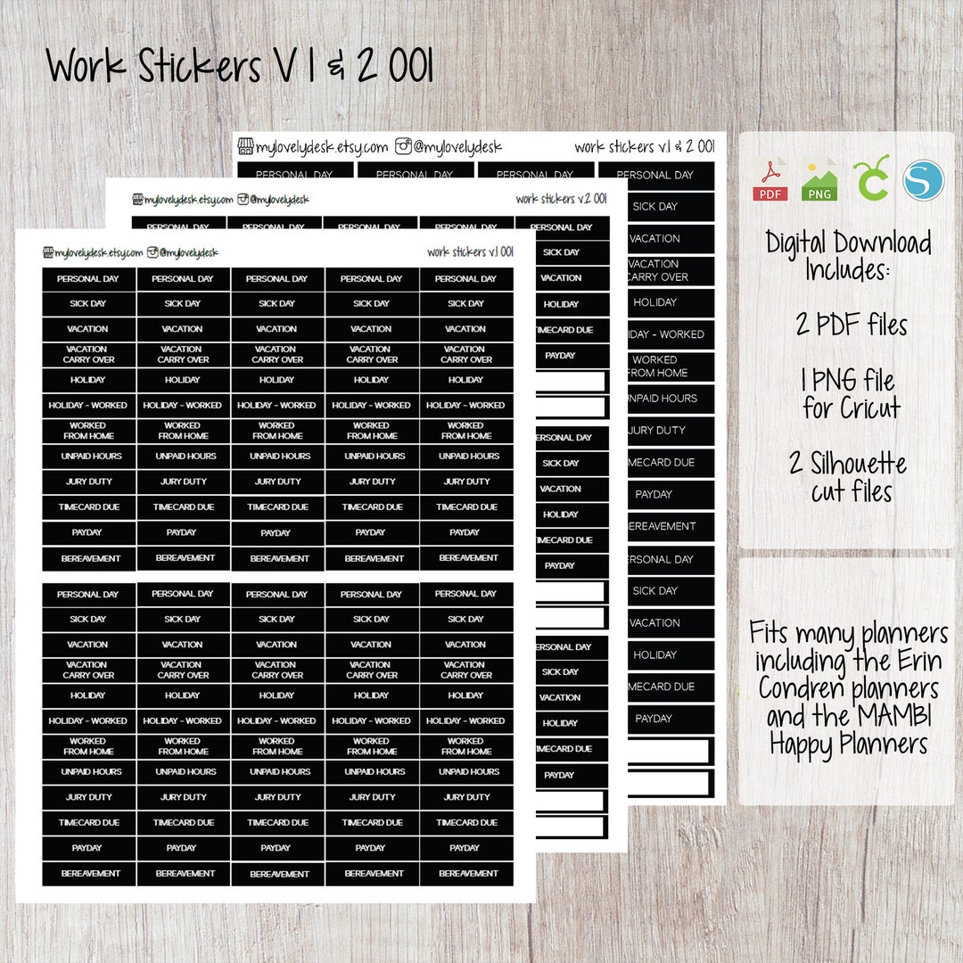 Off Work Sticker Work Stickers, Work Time off Stickers, Work Planner Stickers, Printable ...