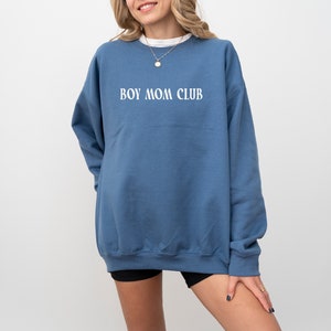 Boy Mom Embroidered Sweatshirt - Blue Unisex Crewneck Pullover for Mom Life | Christmas Gift | Mother&#39;s Day Gift