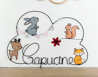 Customizable wire cloud name - Spring - Rabbit, squirrel, fox & fawn