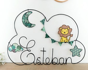 Customizable cloud first name in wire - Mufasa the Lion - Garland of pennants, star, moon & cloud