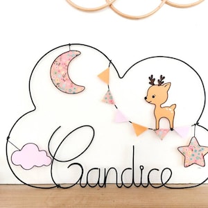 Customizable wire cloud name - Bambi the Deer - Pennant garland, star, moon & cloud