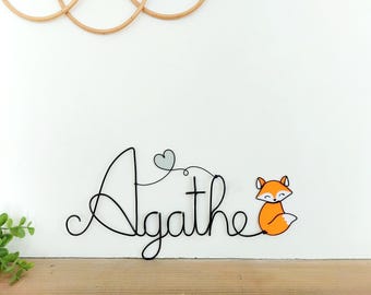 Personalized wire name - Rox the fox & heart - Baby/child's room decoration