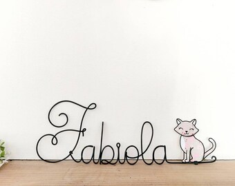 Customizable first name in wire - Yuna the cat - Baby child room decoration