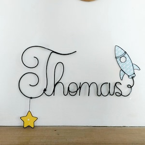 Customizable wire first name - Baby room decoration - Rocket & star