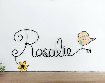 Personalized wire name - Bird & Flower - Baby/Child's room decoration