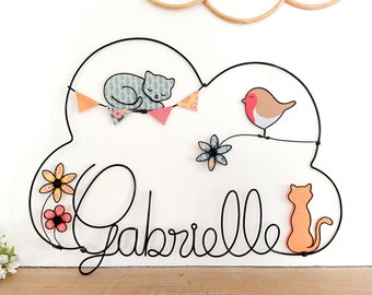 Customizable cloud first name in wire - In my garden - Cats, birds & flowers