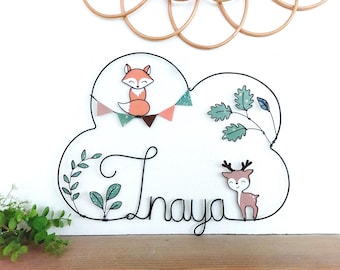 Personalized cloud name in wire - Fox, deer and plants