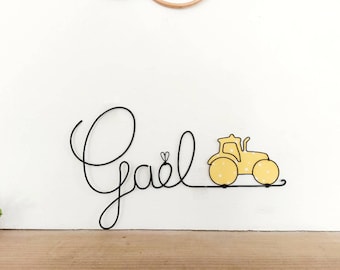 Customizable wire first name - Tractor - Baby child room decoration