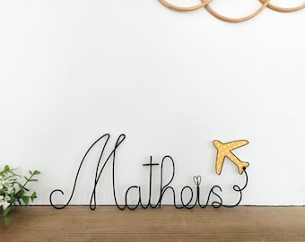 Customizable wire first name - Baby room decoration - Airplane