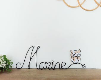 Customizable wire first name - Baby room decoration - Owl