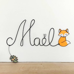 Customizable first name in wire - Rox the fox & leaf - Baby child room decoration