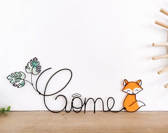 Customizable first name in wire - Rox the fox & leaves - Baby child room decoration