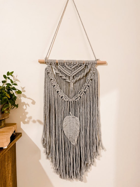 Grey macrame wall hanging