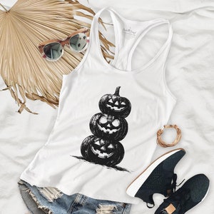 Jack o Lantern Pumpkin Stack Womens Basic Racerback Tank Top - JL14P