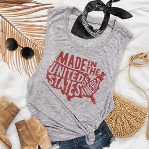 Camiseta sin mangas premium con diseño de mapa para mujer, hecha en EE. UU.