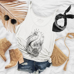 Japanese Crane and Peony Design Extra Flowy Womens Tank Top - JC